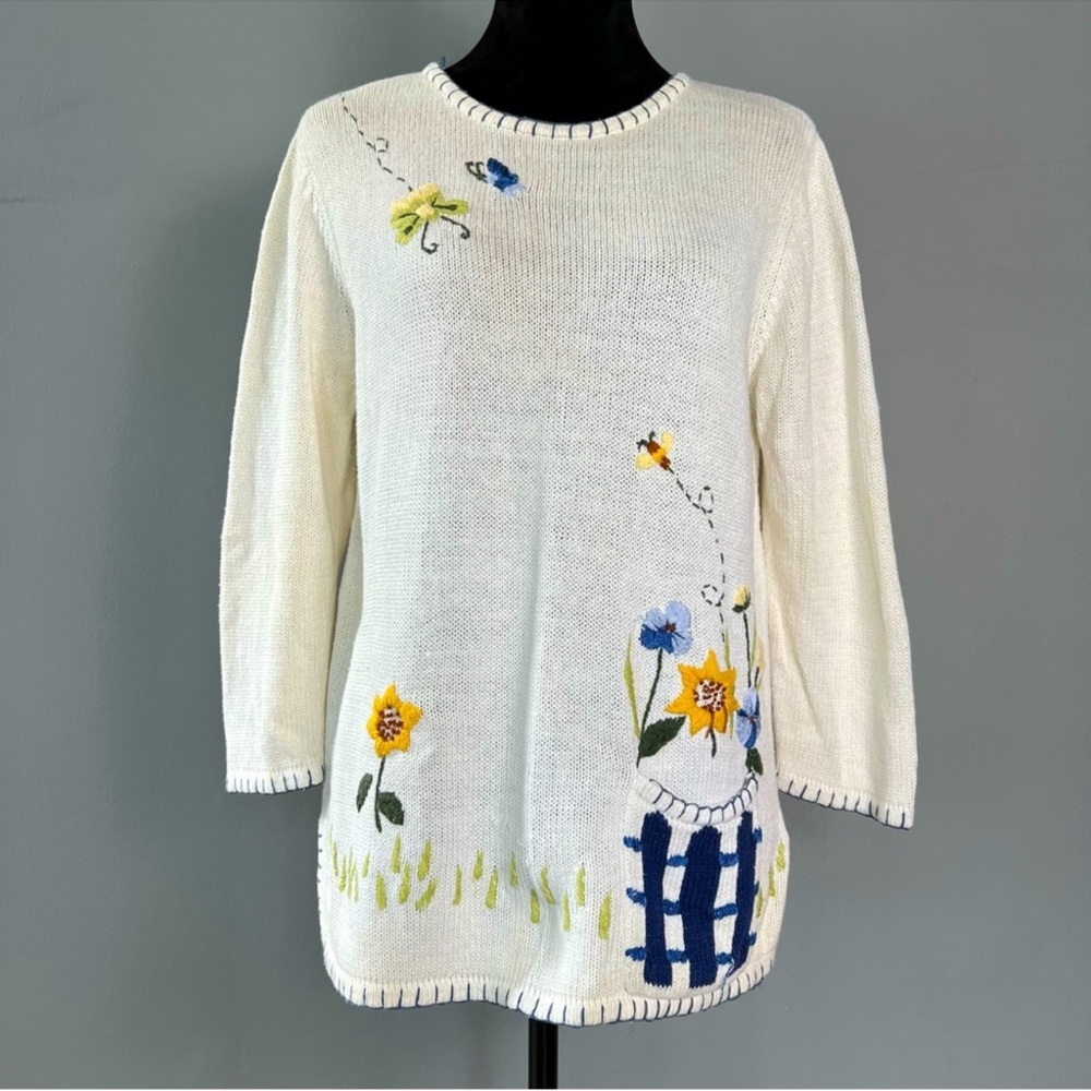 Vintage Style Studio Floral Embroidered Knit Sweater - Picture 3 of 7